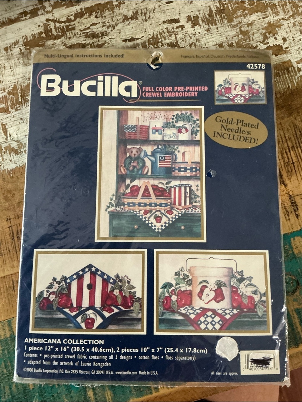 Bucilla Americana Shelf & Fruit Embroidery Kit - Blue, Red, White, Green, NWOT